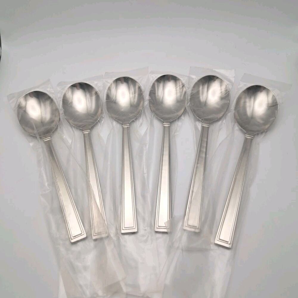 Lenox Bratton 6 Piece Round SOUP Spoons 18/10 Stainless Flatware Glossy Vietnam